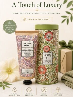 William Morris at Home Vanilla Sandalwood Hand Cream 3.4 oz Gift Tin | Vegan New